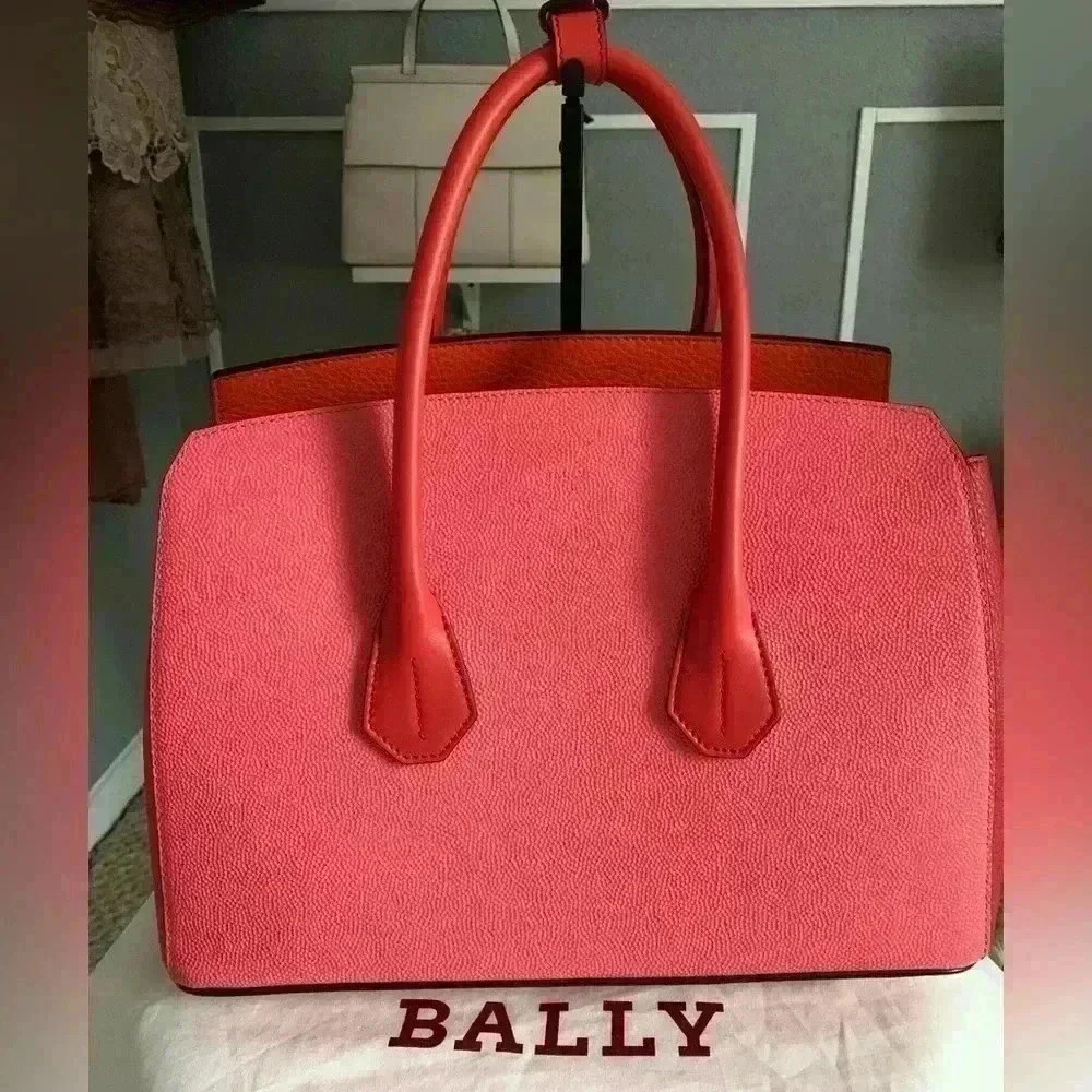 Bally Sommet Satchel Top Handle Medium Size Handbag In Beautiful Orange/pink.